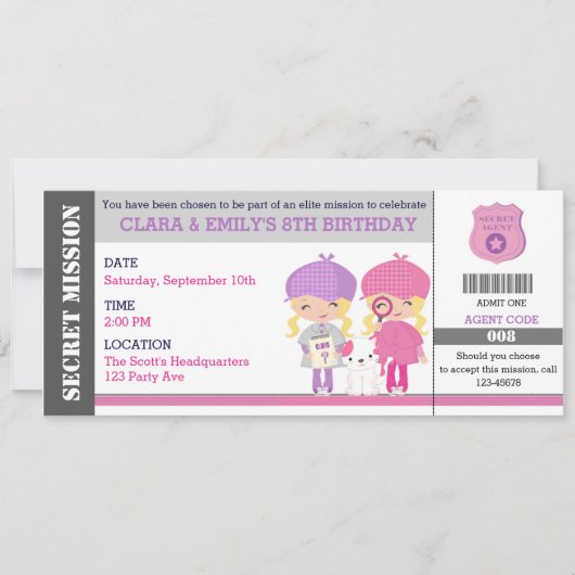 Blondine Twins Meisjes Spion / Detective Ticket Ve Kaart (Voorkant)