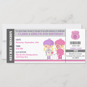 Blondine Twins Meisjes Spion / Detective Ticket Ve Kaart