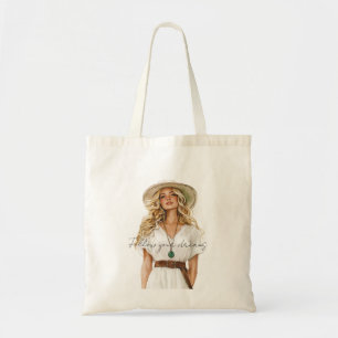 Blondine vrouw volg je dromen tote bag