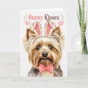 Blondine Yorkshire Terrier Hond Bunny Oars voor Pa Feestdagen Kaart