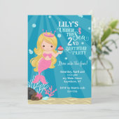 Blondine Zeemeermin 2E Verjaardag Uitnodiging (Staand voorkant)