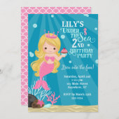 Blondine Zeemeermin 2E Verjaardag Uitnodiging (Voorkant / Achterkant)