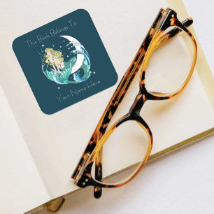 Blondine Zeemeermin Maan Fantasie Art Deco Boekpla Vierkante Sticker