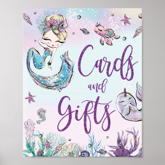 Blondine Zeemeermin Verjaardag Baby shower Kaarten Poster (Voorkant)