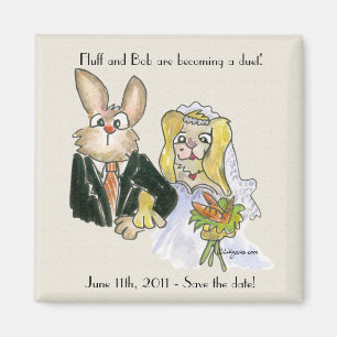 Blondy Cartoon Rabbits Wedding Save the Date Magneet