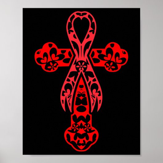 Blood Cancer Awareness Cross God Red Ribbon Faith  Poster (Voorkant)