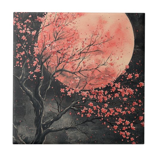Blood Moon Sakura Inktwassing (2) Tegeltje (Voorkant)