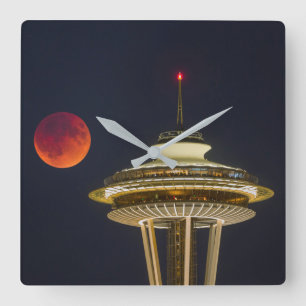 Blood Moon   Seattle Space Needle Vierkante Klok
