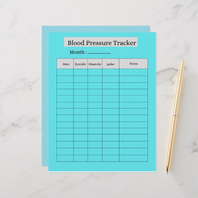 Blood Pressure Tracker SHEET (Voorkant / Achterkant in situ)