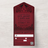 Blood Red Black Raven Monogram Gothic Wedding All In One Uitnodiging (Binnen)