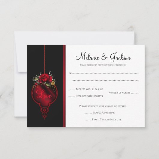 Blood Red Roses Wedding RSVP Kaartje (Voorkant)