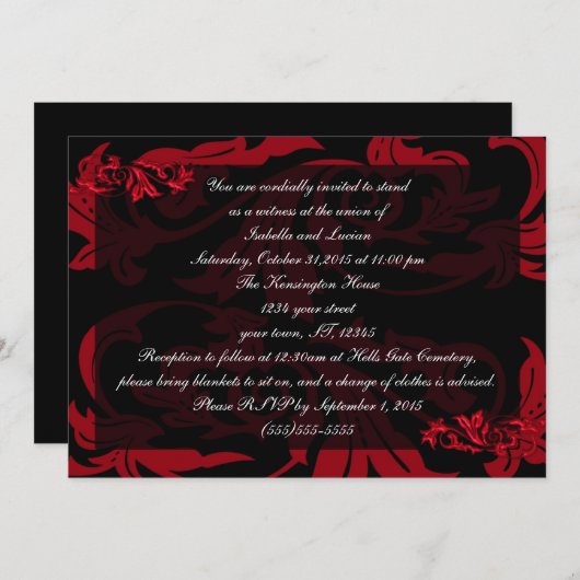 Blood Red Vampire Damask Gothic Weddenschap Kaart (Voorkant / Achterkant)