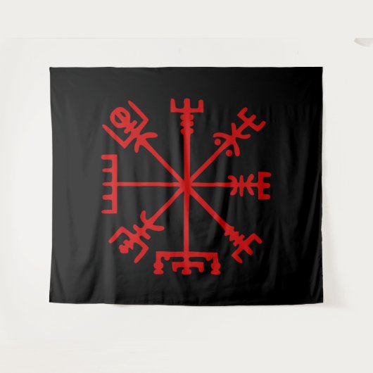 Blood Red Vegvísir (Viking Compass) Wandkleed (Voorkant (horizontaal))
