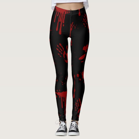 Blood Splatter Bloody Handprints Zwart Halloween Leggings (Voorkant)