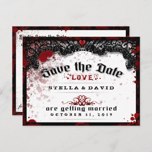 Blood Splatter Halloween Save Date Briefkaart (Voorkant / Achterkant)