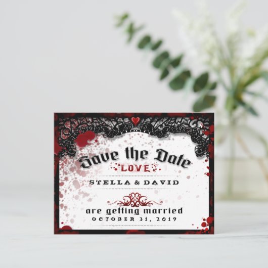 Blood Splatter Halloween Save Date Briefkaart (Staand voorkant)