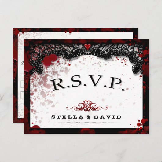 Blood Splattered Halloween Matching RSVP Briefkaar Uitnodiging Briefkaart (Voorkant / Achterkant)