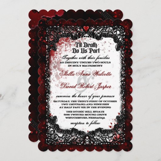 Blood Splattered Wedding Invite "Samen met" Kaart (Voorkant / Achterkant)