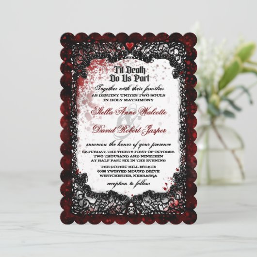 Blood Splattered Wedding Invite "Samen met" Kaart (Staand voorkant)