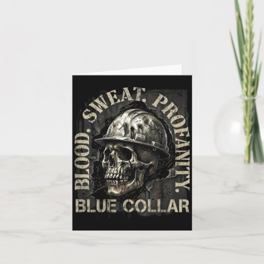 Blood Sweat Profanity Construction Worker Skull Bl Kaart (Voorkant)