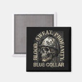 Blood Sweat Profanity Construction Worker Skull Bl Magneet (Voorkant / Achterkant)