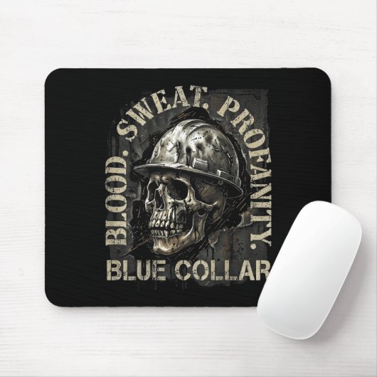 Blood Sweat Profanity Construction Worker Skull Bl Muismat (Met muis)