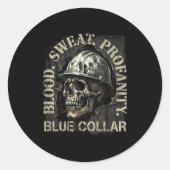 Blood Sweat Profanity Construction Worker Skull Bl Ronde Sticker (Voorkant)