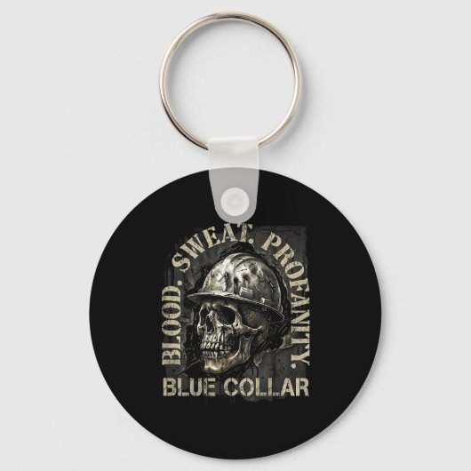 Blood Sweat Profanity Construction Worker Skull Bl Sleutelhanger (Voorkant)