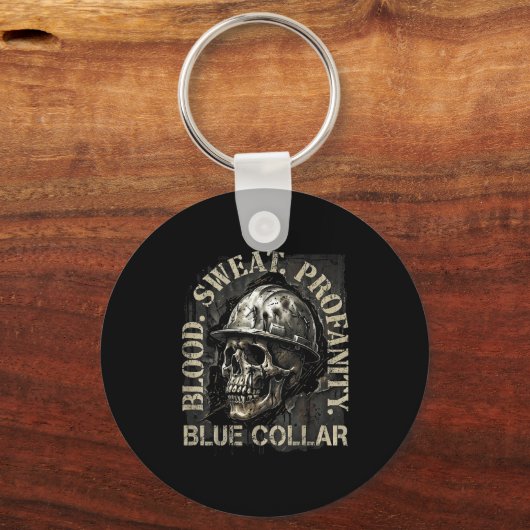 Blood Sweat Profanity Construction Worker Skull Bl Sleutelhanger (Voorkant)
