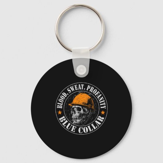 Blood Sweat Profanity Construction Worker Skull Bl Sleutelhanger (Voorkant)