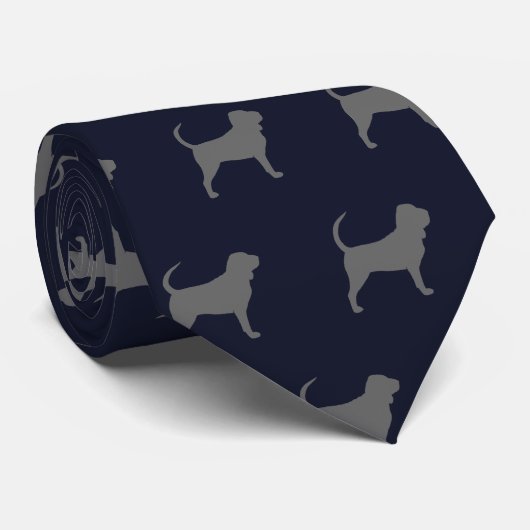 Bloodhond Dog Silhouettes Pattern Midnight Blue Stropdas (Opgerold)