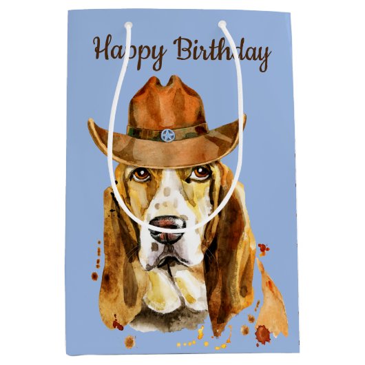 Bloodhond van Birthday met Cowboy Pet Medium Cadeauzakje (Voorkant)