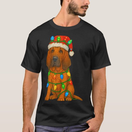 Bloodhound Christmas Lights Dog Lover Xmas Pajama T-shirt (Voorkant)