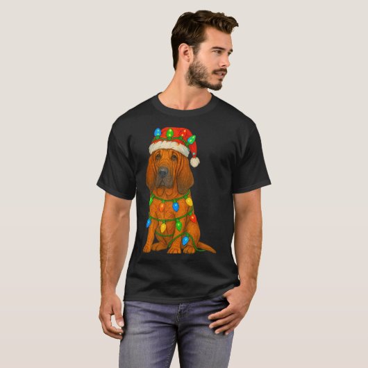 Bloodhound Christmas Lights Dog Lover Xmas Pajama T-shirt (Voorkant volledig)