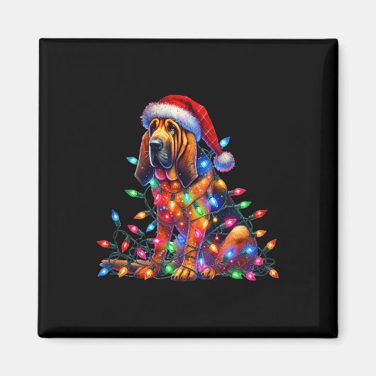 Bloodhound Christmas Lights Santa Hat Hondenliefhe Magneet (Voorkant)