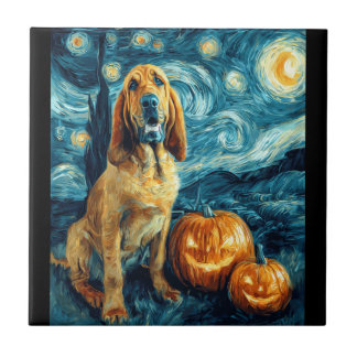 Bloodhound Cute Dog Halloween Jack O Lantern Pumpk Tegeltje