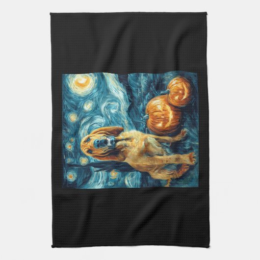 Bloodhound Cute Dog Halloween Jack O Lantern Pumpk Theedoek (Verticaal)