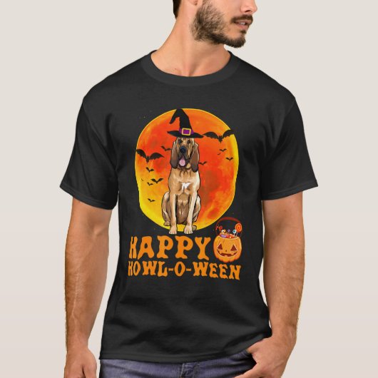 Bloodhound Dog Halloween Happy Howl-O-Ween T-shirt (Voorkant)