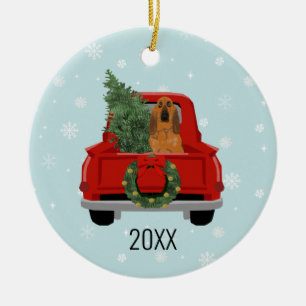 Bloodhound Dog Kerstrode truck Keramisch Ornament