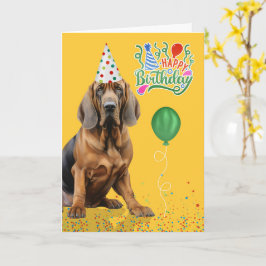 Bloodhound Dog Party Hat Yellow Birthday Kaart