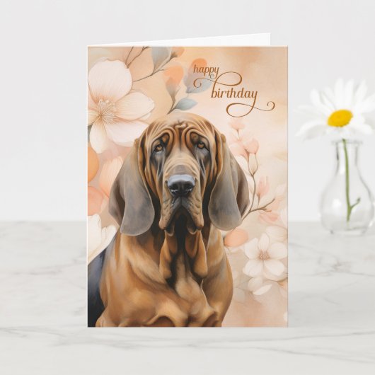 Bloodhound Dog Soft Peach Blossoms Birthday Kaart (Kleine Plant)