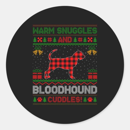Bloodhound Dog Ugly Christmas Sweater Funny Dog Lo Ronde Sticker (Voorkant)