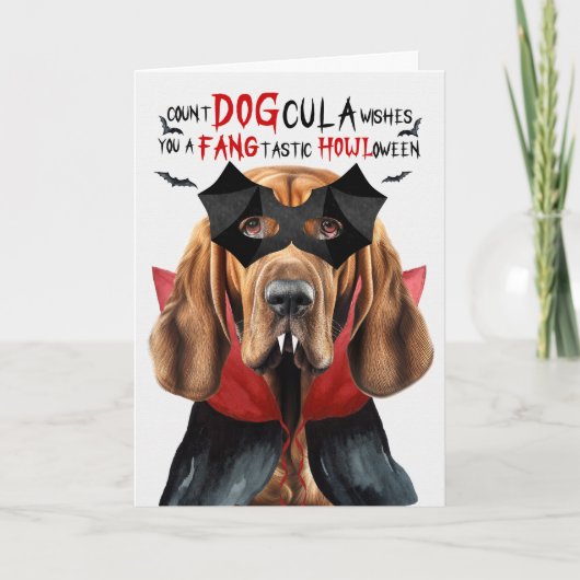Bloodhound Hond Grappig Count DOGcula Halloween Feestdagen Kaart (Voorkant)
