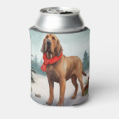 Bloodhound Hond in Sneeuw Kerstmis Blikjeskoeler (Blikje Achterkant)