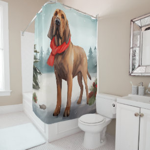 Bloodhound Hond in Sneeuw Kerstmis Douchegordijn
