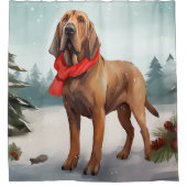 Bloodhound Hond in Sneeuw Kerstmis Douchegordijn (Voorkant)