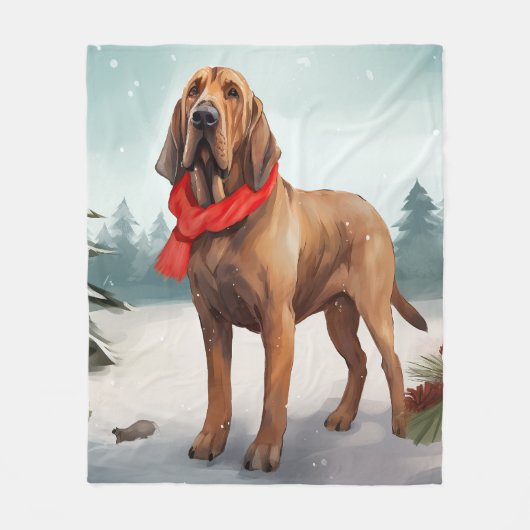 Bloodhound Hond in Sneeuw Kerstmis Fleece Deken (Voorkant)