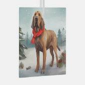 Bloodhound Hond in Sneeuw Kerstmis Glas Ornament (Voorkant Rechts)