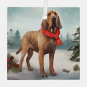 Bloodhound Hond in Sneeuw Kerstmis Glas Ornament (Achterkant)