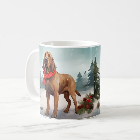 Bloodhound Hond in Sneeuw Kerstmis Koffiemok (Voorkant links)
